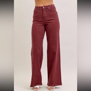 Judy Blue Jeans BURGUNDY High Waist Retro Wide With Twisted Seams Jeans